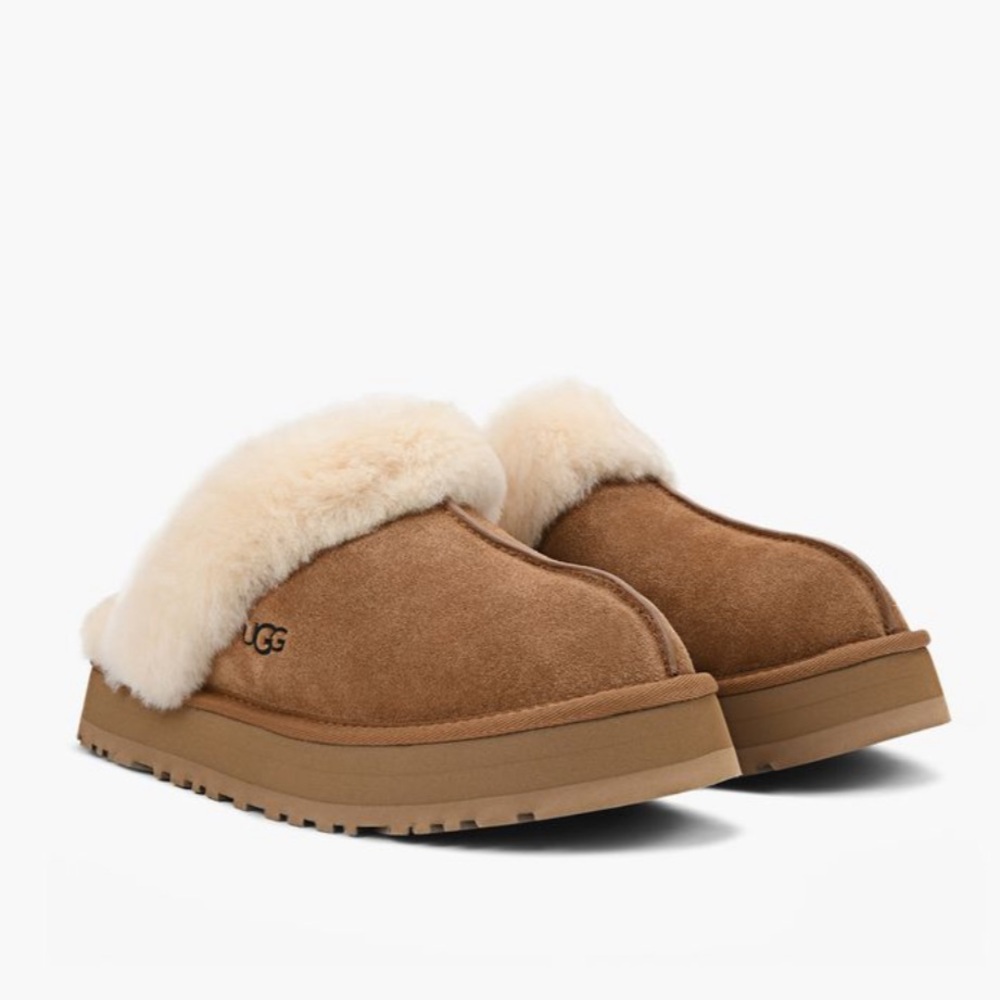 UGG Brown Suede Slippers with Cream Shearling